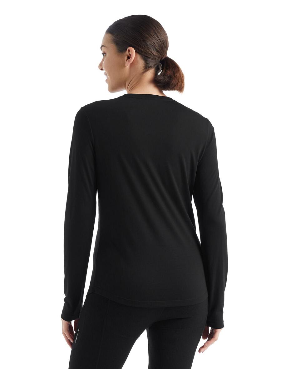 Black Women's Icebreaker Merino Sphere II T-Shirt Long Sleeve | USA 1644PJJQ